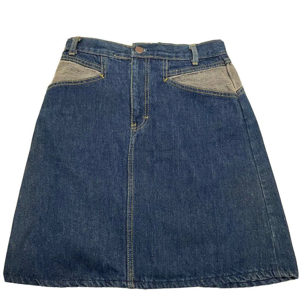 Vtg action west woman’s sz 26” patchwork denim knee length skirt 80s high waist